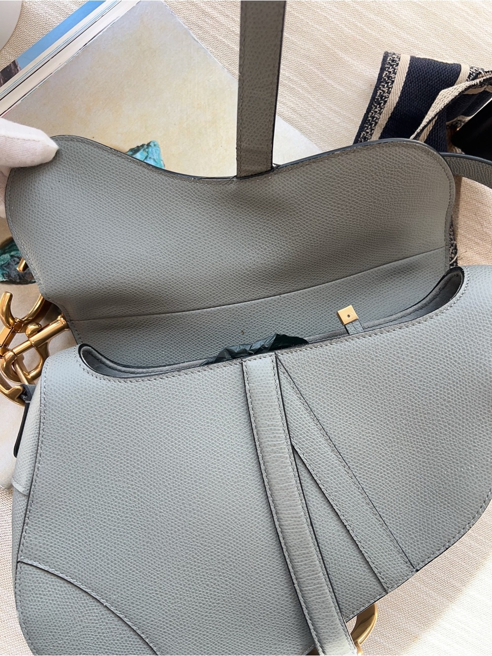Christian Dior Grained Calfskin Saddle Bag With Strap Stone Grey - Picture 6 of 12